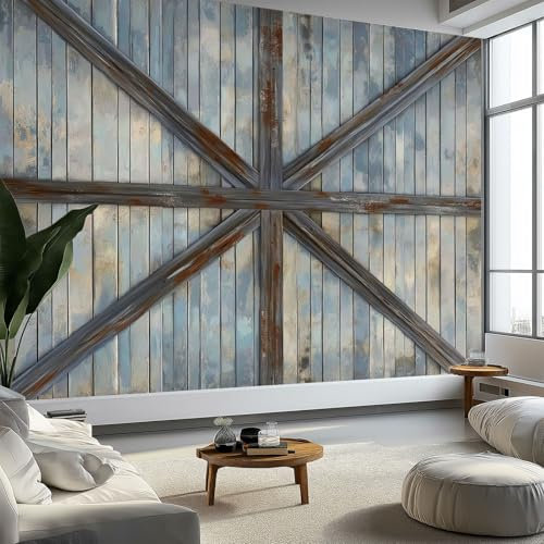 Generico Art Carta Da Parati Fotomurale Fienile vintage Country in metallo grigio Fotomurali Camera Da Letto Ufficio Soggiorno Decorazione Muro Murales 350 x 256 cm Vello Carta da parati