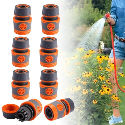8 Pezzi Attacco Rapido Acqua, 19 mm Attacco Rapido Tubo con Filettatura Esterna, Raccordi per Tubi Irrigazione, Raccordo Rapido per Tubo da Giardino, per Tubi Ugelli Pistole a Spruzzo(Arancia)