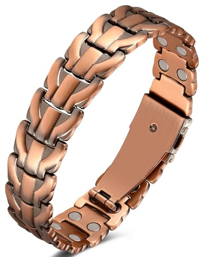 Jeracol Braccialetti da uomo in rame al 99%, braccialetto in rame con magneti, dimensioni regolabili e scatola regalo per gioielli