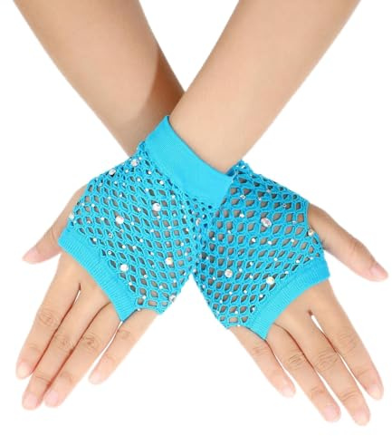 Lusofie Guanti a Rete Corti in Nylon con Strass Accessori per Feste da Ragazza Anni '80 Guanti Senza Dita Donna Eleganti per Cosplay Costumi per Feste a Tema Halloween Performance Maniche a Rete