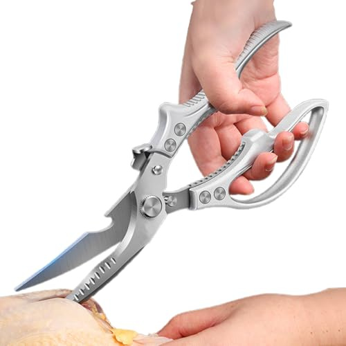 Forbici da cucina - Forbici per pollame e alimenti da cucina, coltello rinforzato con blocco di sicurezza e molla integrato, strumenti versatili per tagliare carne di tacchino di ossa di pollo e