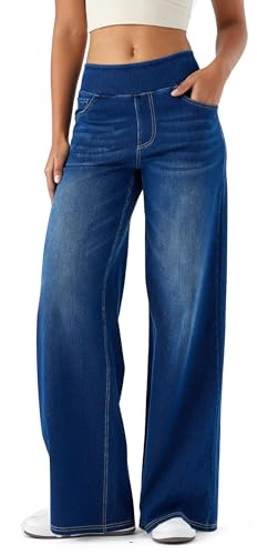 LaiEr Pantalon en Denim à Jambe Large pour Femmes, Taille Haute, Jambe Droite, Coupe Ample, Jeans décontractés très Extensibles pour Le Yoga, Le Fitness, Les Sports décontractés.Bleu Foncé,3XL