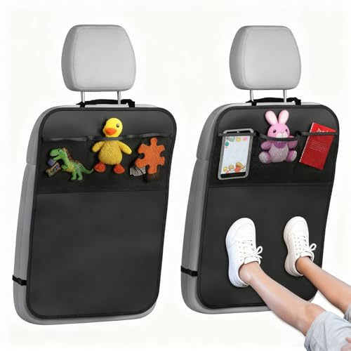 Hnonoxy Protector de asiento de coche resistente al agua, 2 unidades de 45 x 60 cm para asiento de coche, protección trasera para el respaldo de los niños, con 3 bolsillos de malla para la parte
