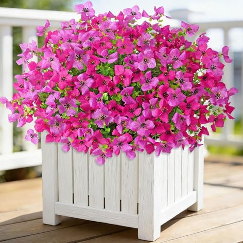 UXORSN 12 paket konstgjorda blommor utomhus 2 färger blandade falska silkesblommor UV-beständiga eukalyptus tusensköna falska blommor plast konstgjorda växter för utomhus sommar planterare