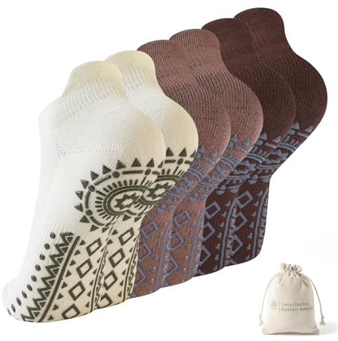 BISOUSOX Grip pilatesstrumpor halkfria bomulls yogastrumpor med grepp för kvinnor andningsbar klibbig barre gym fitness träningssjukhus gravid kvinna present till mamma (3 par)