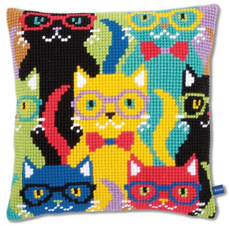 VERVACO Kit Cuscino Punto Croce Gatti Divertenti Set Ricamo Principianti Cuscini Gobelin Decorativi ca. 40 x 40 cm Accessori per Lavoretti Creativi DIY Casa Decor Hobby Adulti Cross Stitch