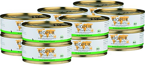 BIOPUR Tiernahrung Bio Katzenfutter Huhnmuskelfleisch für Katzen 12x200g