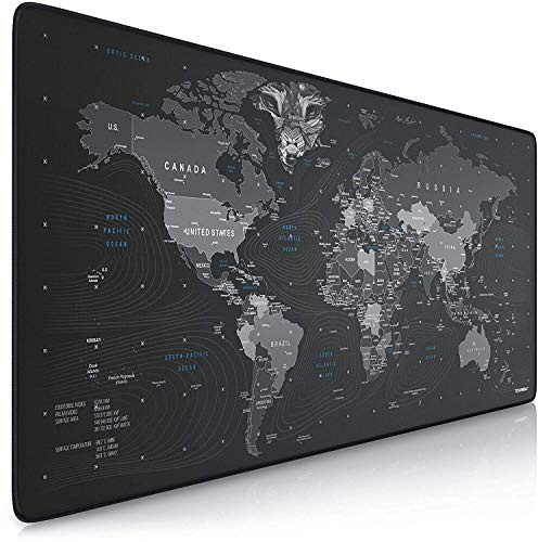 TITANWOLF - XXL Alfombrilla para ratón 900 x 400 mm - Speed Gaming Mousepad - Mouse Pad para Ordenador - Base para Mesa Grandes Dimensiones - Diseño: planisferio y Lobo