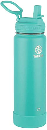 Takeya Actives Water Bottle with Straw Lid - Durable & Easy-Care Water Bottle with Stainless Steel Insulation - BPA-Free Lid with Carry Handle & Straw - Dishwasher-Safe - 24 oz, Teal