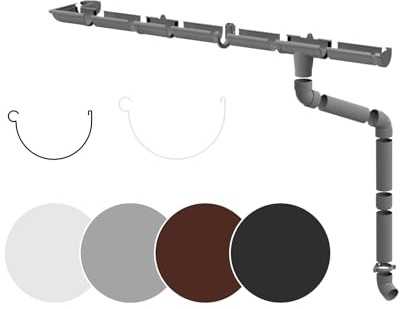 RAINWAY S Regenrinnen Komplettset (1 Dachseite) - PVC-U Kunststoff in 4 Farben, für Dachflächen < 100m² empfohlen (Set min. 2 Meter, grau) Regenrinne Erweiterung