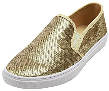 Feversole Women's Sequin Fashion Slip-on Sneaker Casual Flat Loafers,Baskets à Enfiler à la Mode pour Femmes Mocassins Plats décontractés