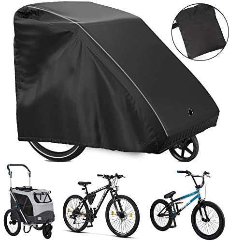 Housse pour remorque de vélo, colle d'étanchéité 210D en tissu Oxford imperméable de qualité supérieure - 140 x 105 x 85 cm - Avec trous de serrure, protection solaire et pluie