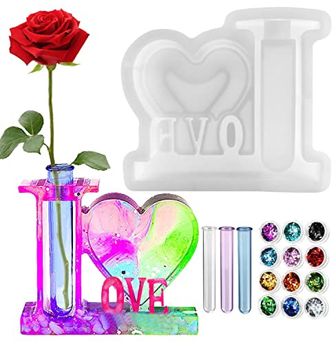 Silikonform Epoxidharz Vase Resin Gießformen Blumenvase Harzformen Resin Fotorahmen Gießformen Mit 3 Reagenzgläsern Für DIY Hydroponik Pflanzgefäß Tischdeko Deko