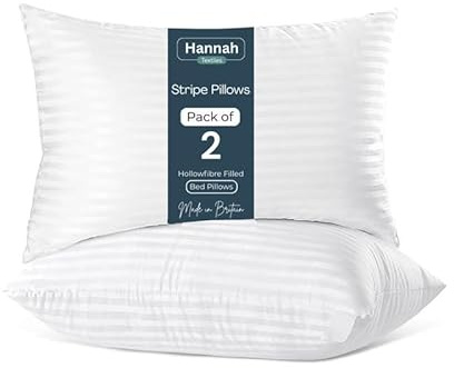 Hannah 2 Pack Hotel Quality Stripe Pillows Bounce To Back Extra Soft Filling Pillows for Side, Stomach and Back Sleeper, Body and Standard Size