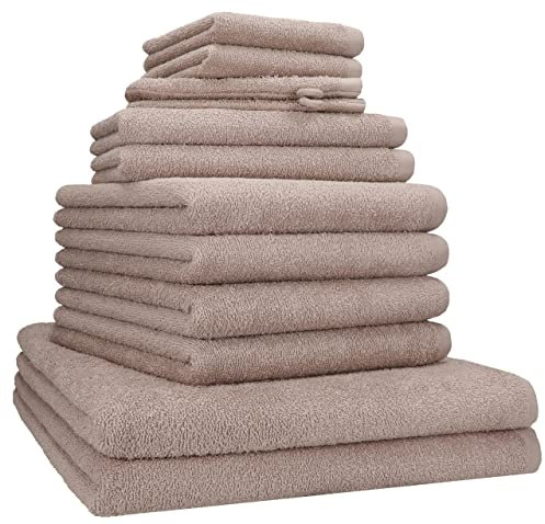 Betz Berlin Handtuch-Set 12-teilig – 100% Baumwolle – Oeko-TEX® Zertifiziert – extra saugfähig & weich – hohe Grammatur – Duschtücher, Handtücher, Gästetücher & Waschhandschuhe Farbe Cappuccino