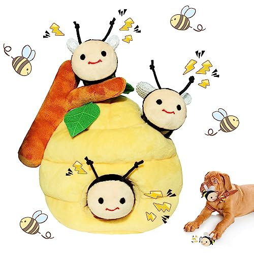 Whaline Interaktives Hundespielzeug-Set, Bienen-Honigtopf, Hundespielzeug, zum Verstecken und Suchen, buntes quietschendes Hundespielzeug, Puzzle, mittelgroße und große Hunde, 4-teiliges Set