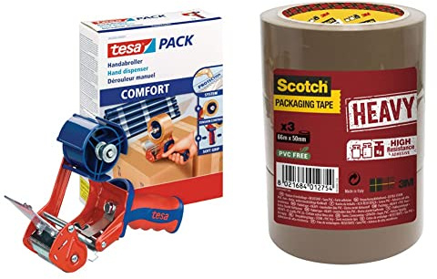 Dévidoir tesa 6400 pour Adhésifs d'Emballage CONFORT - Dérouleur Manuel qui reçoit des rubans adhésifs d'Emballage jusqu'à 50 mm de Largeur & Scotch Ruban Adhésif pour Emballage de Cartons