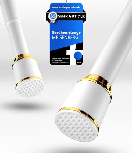 MEISENBERG Gardinenstange ohne Bohren 270-320 cm Ø32mm, Weiß – Teleskopstange, Klemmstange Ausziehbar, Vorhangstange zum Klemmen – Ideal für Vorhang & Gardinen