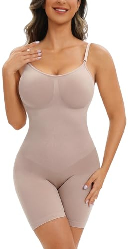 Niwicee Body Contenitivo Modellante Donna Bodysuit Shapewear Corsetto Intimo Pancera Contenitiva Snellente Spallino Regolabile Seamless Bodysuit Shaper-Beige-L