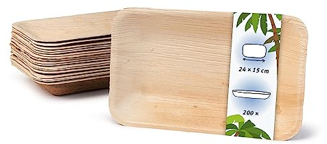 onlyleaf Palmware - Servizio da Tavola in foglie di palma I 200 pezzi piastra di Palma rettangolare profondo 24x15cm I Stoviglie biologiche biodegradabili monouso compostabili