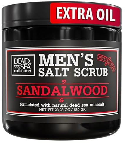 Salt Body Scrub Sandalwood For Men – Moisturizes, Exfoliates & Nourishes Skin – Cleanses & Detoxifies with Dead Sea Minerals - Dead Sea Collection – 23.28 OZ