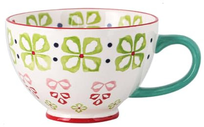 TYMYYS Große Keramiktasse Mit Henkel, Porzellanbecher Mit Blumenmuster, Frühstück, Milch, Kaffee, Dessert, Mikrowellen- Und Spülmaschinenfest, 500ml 17oz-Grün