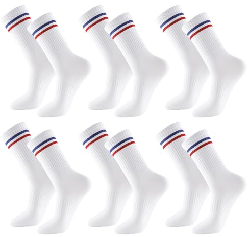 Yamitora 6 paia di calzini da tennis da uomo e donna 39-44 calzini sportivi bianchi calzini lunghi da uomo calzini in cotone unisex calzini sportivi a strisce colorate per tennis sport corsa