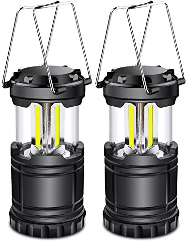 EXTRASTAR LED Camping Lantern, Battery Operated Collapsible Portable LED Lanterns, Emergency Lights with Foldable Hook for Hiking, Camping, Outages, Black(Pack of 2)