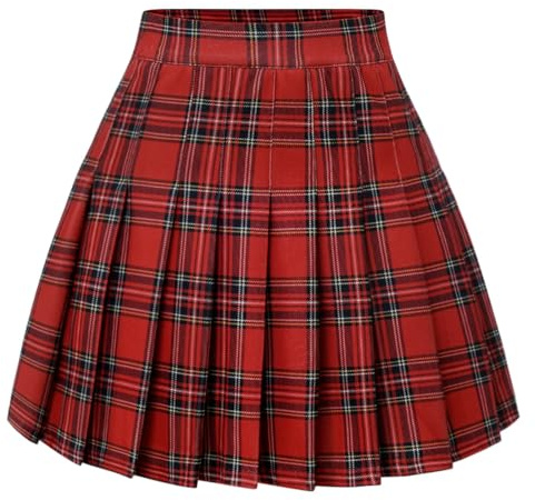 Timormode Donna Gonna A Pieghe Mini Alta Vita Pattinatrice Svasato Studentessa Tennis Red Plaid M
