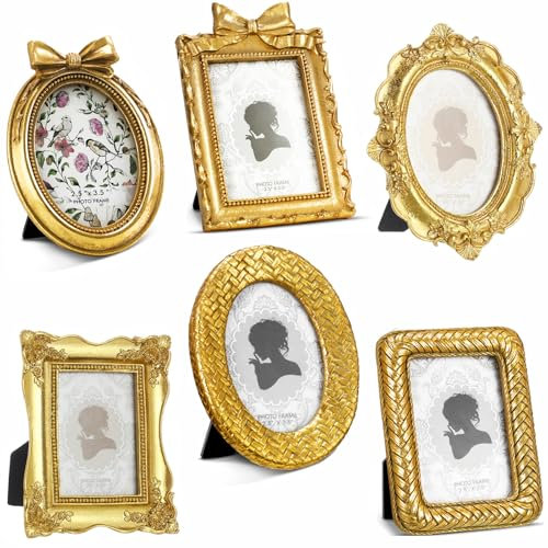 Vicenpal 6 st små bildramar små bildramar ovala ramar guld vintage barock utsmyckade antika ramar harts oval ram bord visningsram för hembröllop (elegant stil)