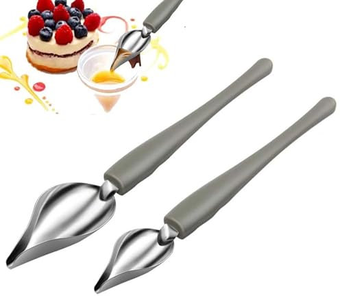 Jidyllic 2 Pcs Stainless Steel Pointed Sauce Drawing Spoons, Modern Culinary Precision Decorative Spoons for Decorating Plates Cake and Dessert