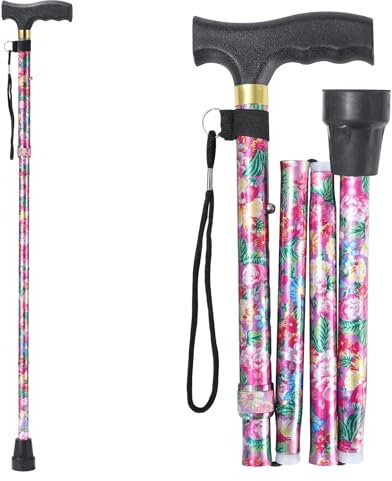 Walking Stick ANCKNE Cane for Woman | Lightweight, 5-Level Height Adjustable and Aluminum Folding Canes for Seniors | Ergonomic Wheeled Handle | Portable Walking Stick Collapsible Cane