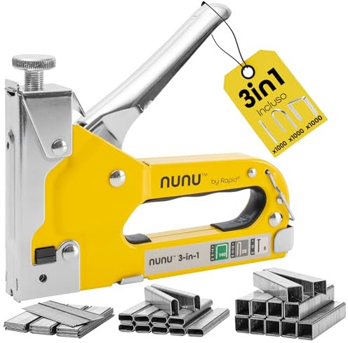 Rapid NUNU 3-in-1 Handtacker, Set mit 3.000 Klammern und Nägel, Tacker für Holz, DIY-Tackerpistole für Teppiche & Möbel, Upcycling, einstellbare Schlagkraft und ergonomisches Design