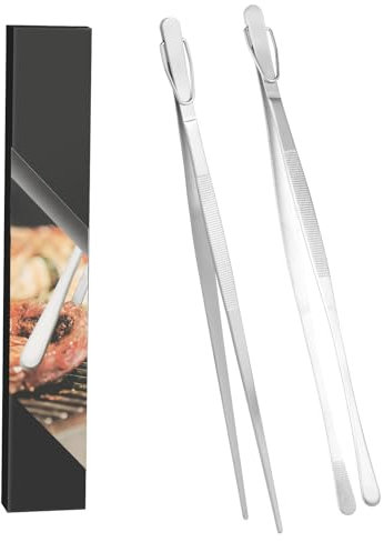 Set di 2 pinze da cucina in acciaio inox 30 cm - punta dentata precisa - pinze alimentari per barbecue, cucina e pasticceria, utensili professionali. Pinze cucina inox.