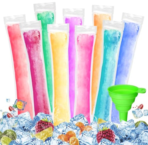 200 Bolsas para Helados, Bolsas de Molde para Paletas de Hielo, Popsicle Bags sin BPA con Embudo para Yogur, Jugo y Helado Casero, Bolsas Desechables para DIY, Perfectas para Verano y Fiestas