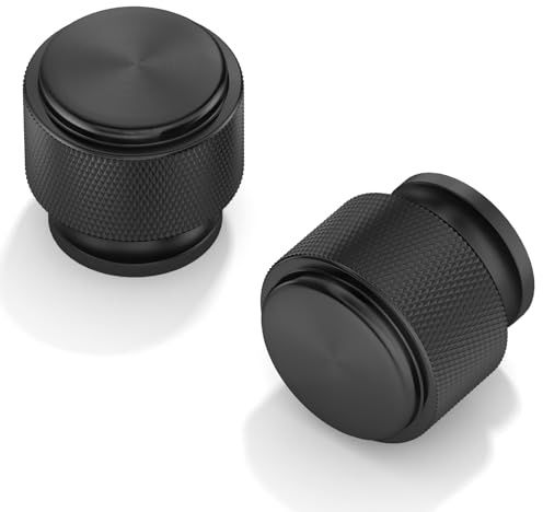 FURNIWARE 10 piezas de tiradores de muebles mate negro, tiradores de cajones estriado, pomos para armarios de 25 mm, tiradores redondos para cocina, cómoda para armarios, armario