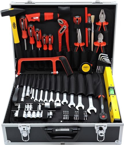 FAMEX 759-62 Alu Werkzeugkoffer bestückt mit Werkzeug Set 126-tlg. - Werkzeugkasten gefüllt für Werkstatt, Garage, Haus, Camping