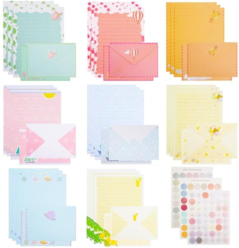 Mulaibdin 120 Pièces Papier a Lettre avec Enveloppe, 80 Papier à Lettre Ligné & 40 Enveloppes, Papier de Correspondance Enfant, Mignon Set Papeterie avec Enveloppe pour Invitations,Cadeaux