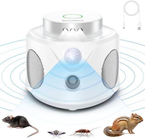 Ahuyentador de Ratas, Ultrasonido contra Ratones 360° Ahuyentador de Topos con Luz LED Repelente Ultrasónico de Plagas Enchufables Roedores Dispositivo Ultrasónico Cucarachas para Jardín