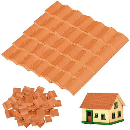 100 st takplattor i miniatyrröd lera, 2 x 1,7 cm, mini-dockhus-bälten, små hantverk takspån, modellhus byggmaterial för gör-det-själv-projekt, älvträdgård, diorama mikrolandskapstillbehör