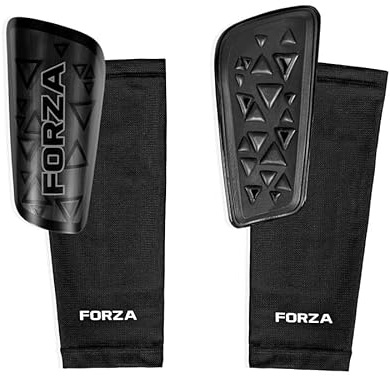 FORZA Pro Black-Out Shin Pads med kompressionshylsor | Elite Football skenskydd med svettavvisande EVA-skum och säker passform ärmar – tillgängliga storlekar XXS – M/L (M/L)