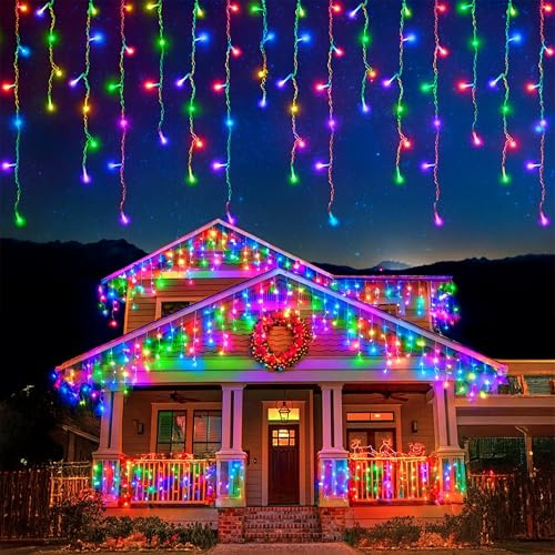 EcoNour Icicle Lights Outdoor Christmas 2000 LED 60M Multicolor Decorations String Fairy Lights with Timer for Xmas Garden & Party | Mains Powered Clear Cable