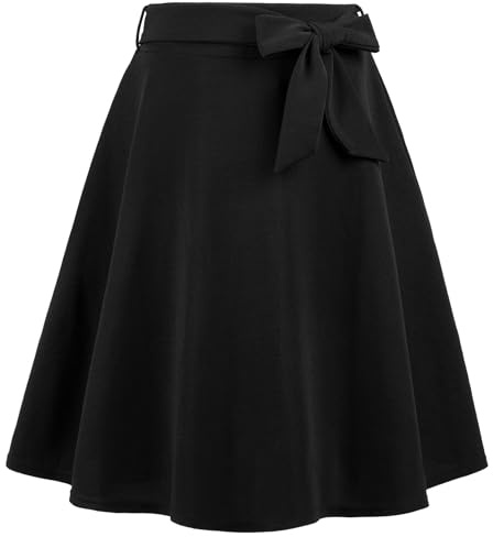 WERFORU Jupe midi pour femme années 50 - Polka Dot Rockabilly Vintage A Line Swing Jupe plissée avec ceinture, Noir pur, XXL