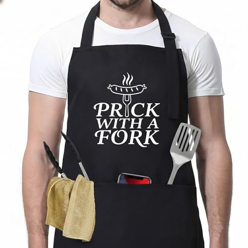 ZJEEACO BBQ Apron Gifts for Men, Funny Cooking Apron with Pockets, Personalised Kitchen Aprons for Outdoor Grilling Accessories, Ideal Christmas Unusual Presents for Dad Grandad Husband