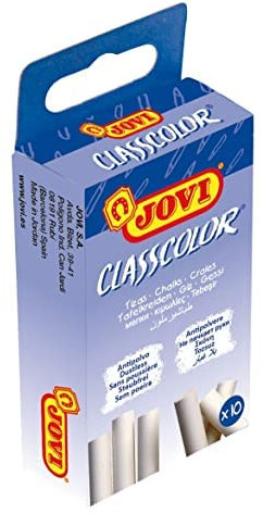 Jovi Tafelkreide Classcolor, staubarm, sehr gute Farbabgabe, leicht abwischbar, Durchmesser 0,9 cm, 10 Stück in weiß in einer Schachtel
