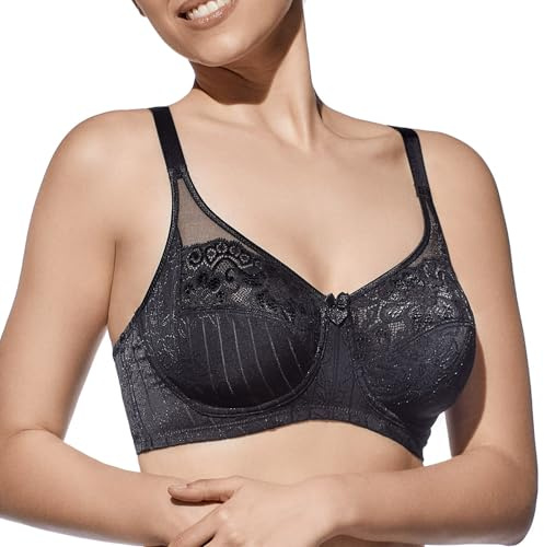 Selene, Sujetador de Mujer de Encaje, Sin Aros ni Relleno, con Motivo Floral, Colección Scarlett, Color Negro, Talla 120B