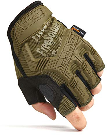 FREE SOLDIER Halkfria fingerlösa handskar för män halvfinger cykelhandskar utomhus motorcykel klättring vandring camping sport handske (volvbrun, S)