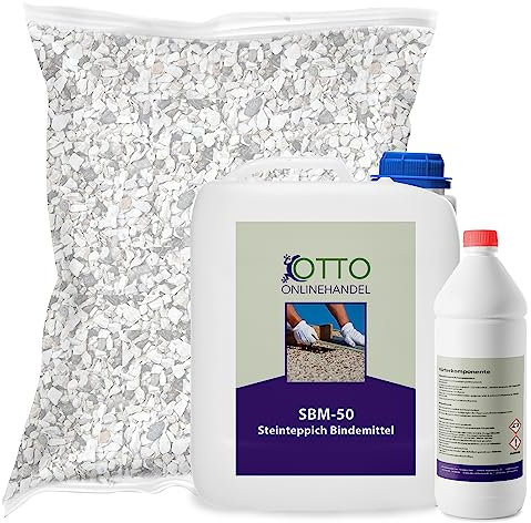 ST-PU Steinteppich Komplett-Set (Grigio Bardiglio) für ca. 10m² inkl. 1K Polyurethan PU Bindemittel, natürlicher Steinboden, Marmorkies