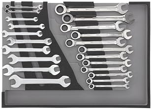 Gedore Red Ring Ratchet and Double Open-End Spanner Set in 3/3 Foam Module, 22 Pieces