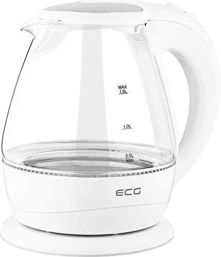 ECG RK1520 Bouilloire électrique en Verre, trempé Plastique, 1.5 liters, Blanc